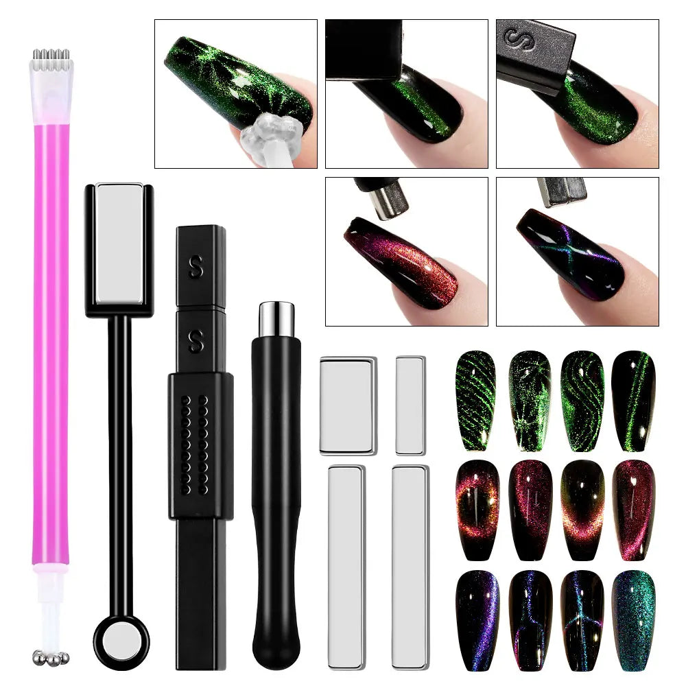 Nail Art Magnetic Stick Wand Pen Set for 3D Gel Painting - 4 Tools
