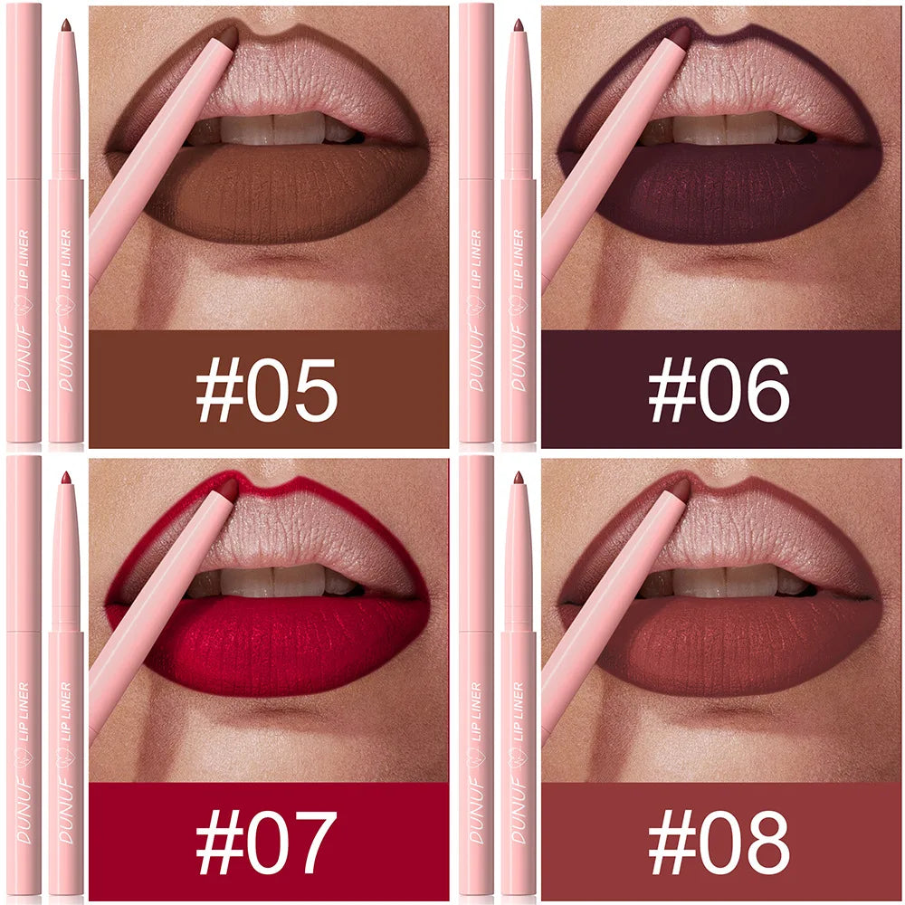 Matte Lip Liner Pencil Set 12 Colors Waterproof Highly Pigmented Makeup