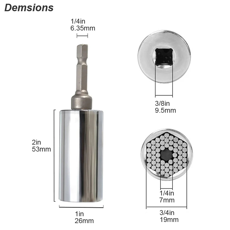 Universal Socket Wrench Set 7-19mm Power Drill Adapter Multi Tool
