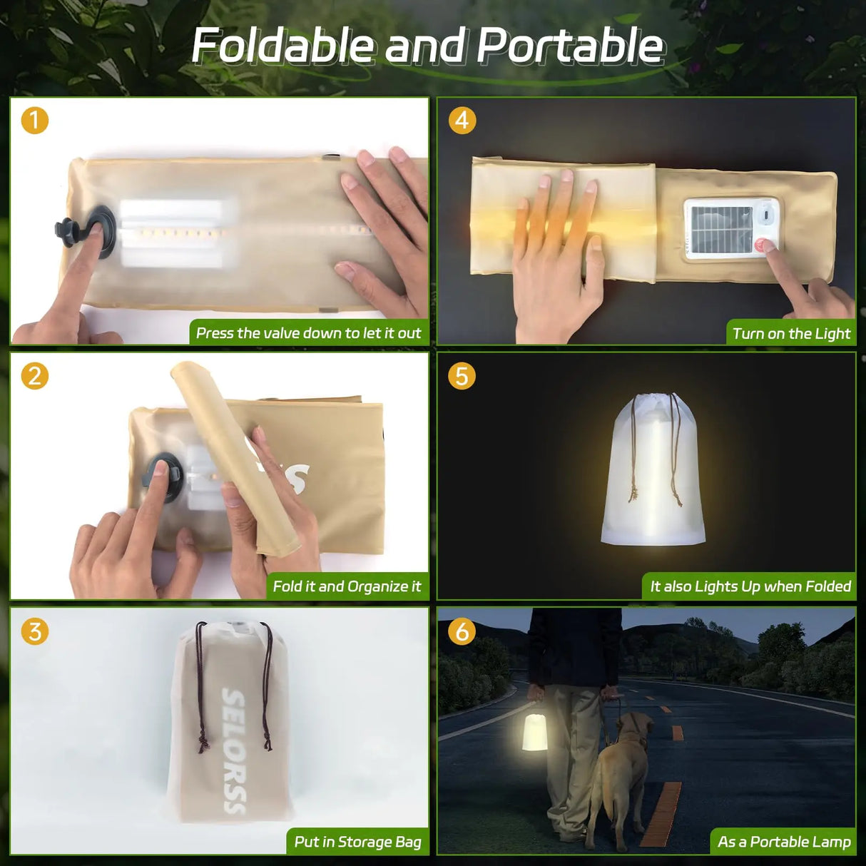 Portable Solar Camping Lantern with USB-Type C, 2000mAh