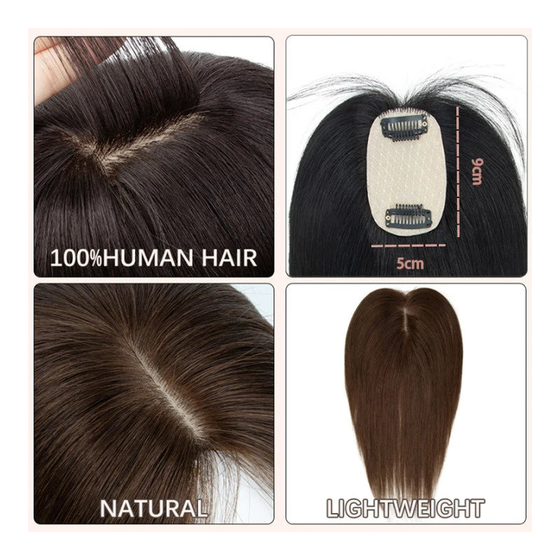 Women's Human Hair Clip In Topper Extension for Thinning Hair, Light Straight