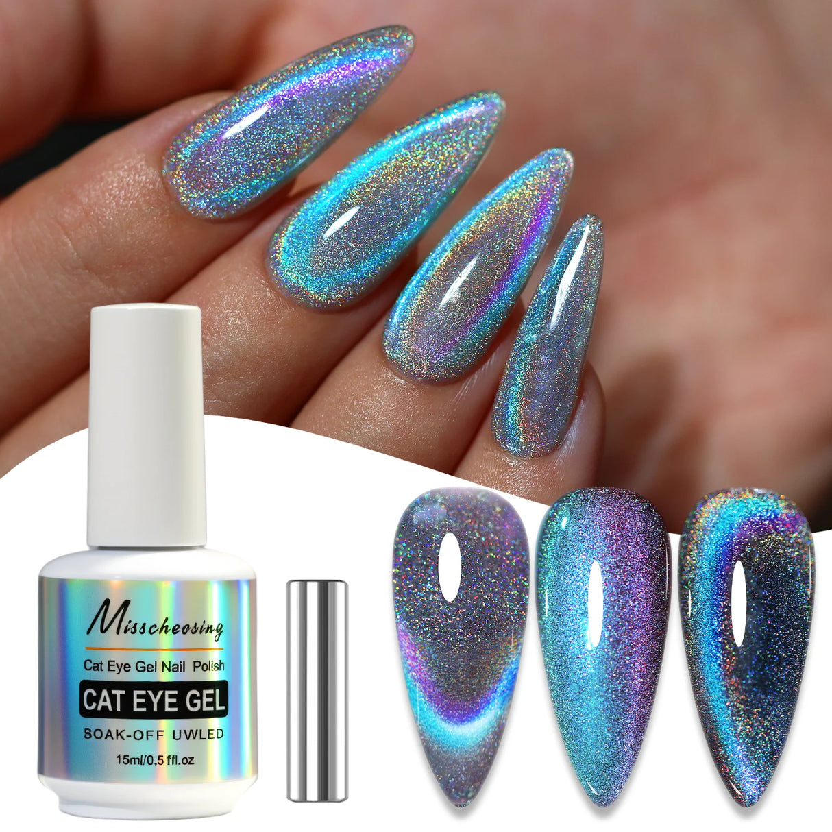 Holographic Glitter Cat Eye Gel Nail Polish 15ml - UV/LED Curable