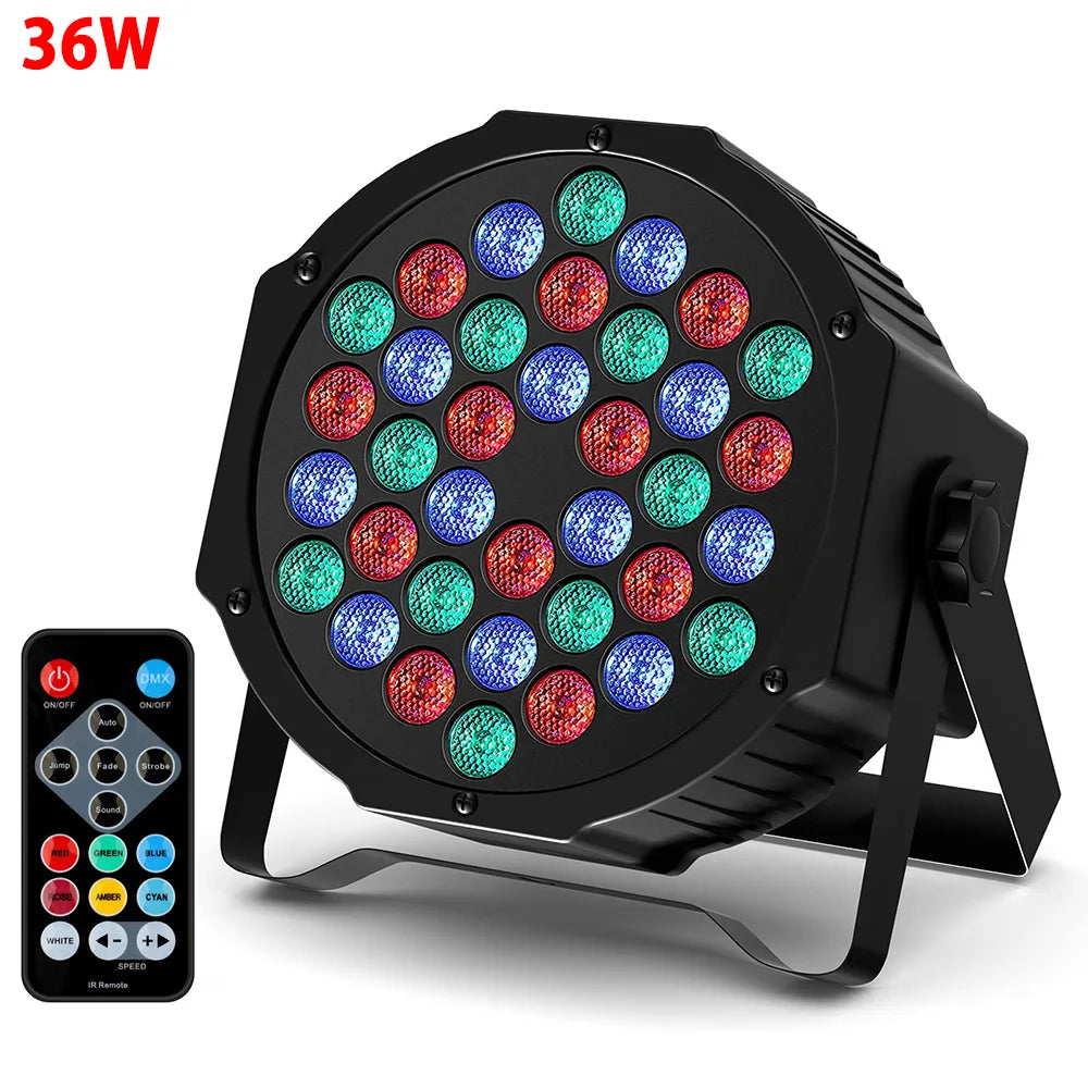 RGB LED Par Lights 36W 9 Modes Sound Activated Remote Control for Events