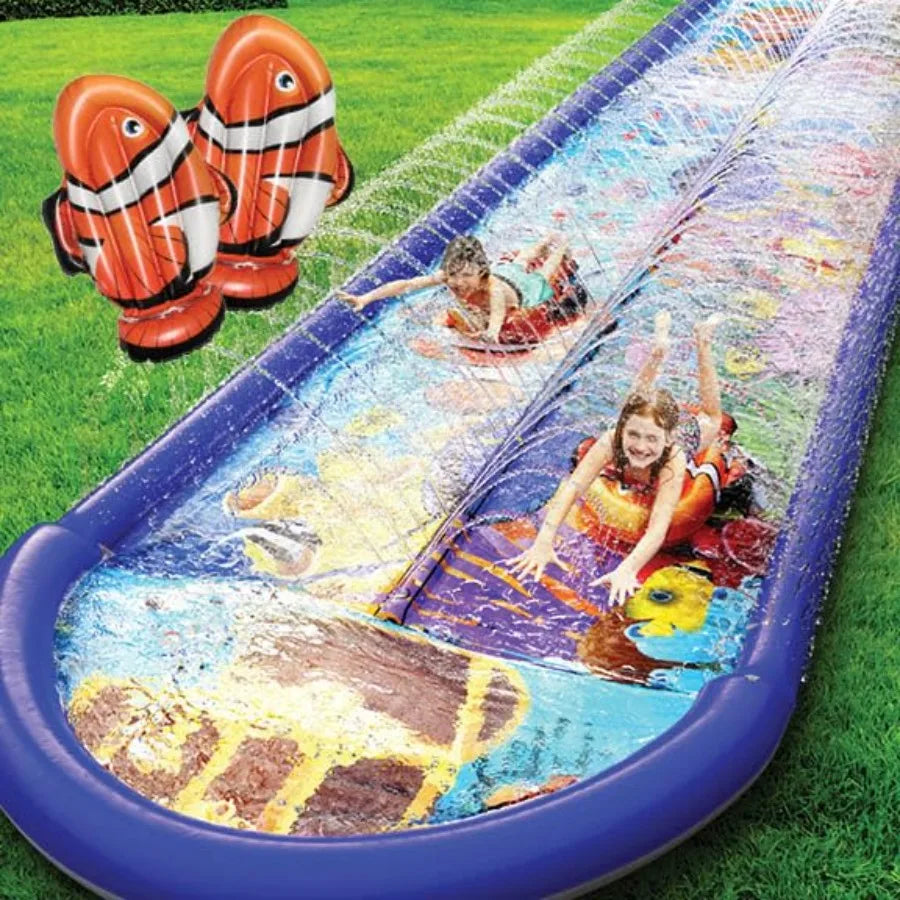 Undersea Water Dual Slip and Slide 18ft x 5ft with Splash Pad and Body Boards