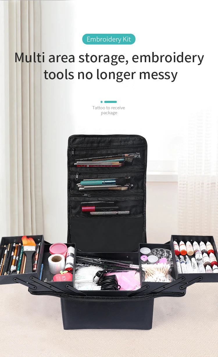 Large Makeup Train Case 4 Tier Organizer Bag for Women Travel Storage