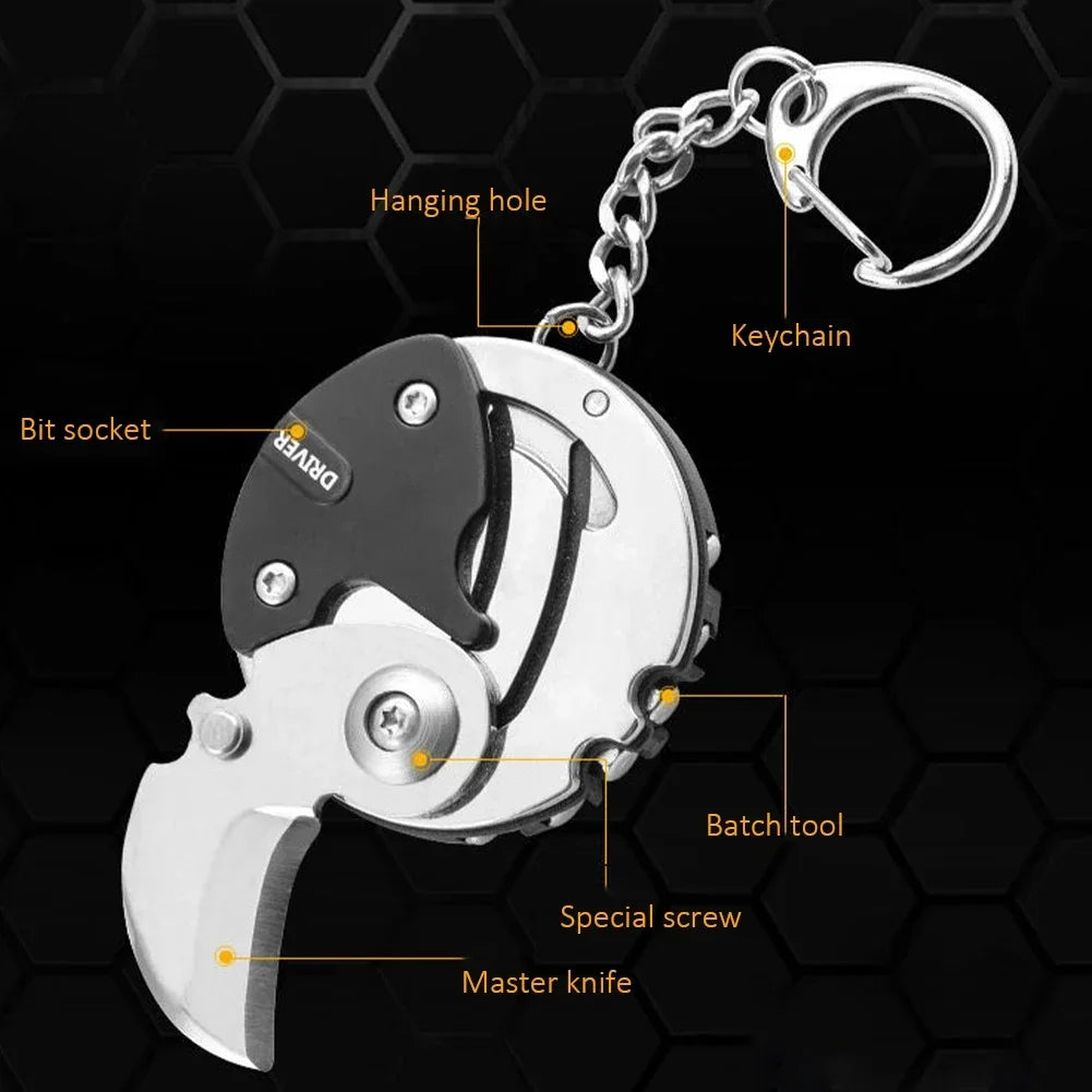 Multifunctional Keychain Screwdriver Hexagon Folding Coin Knife EDC Tool