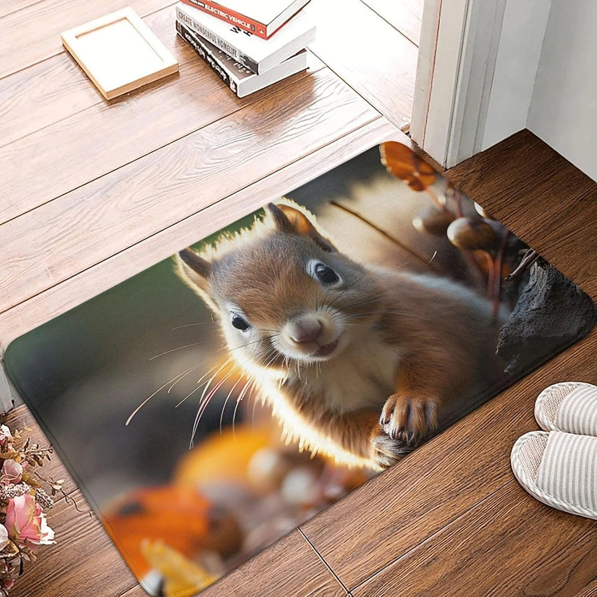 3D Tree Hole Design Door Mat Squirrel Pattern Anti-Slip Rug for Home Decor