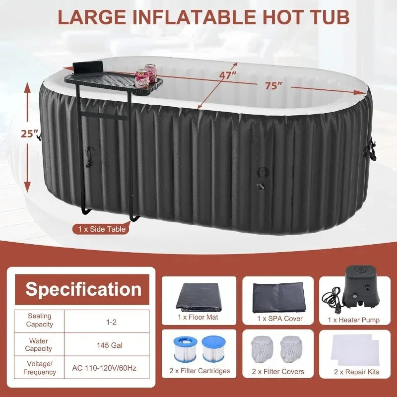 LILYPELLE Inflatable Hot Tub for 1-2 Persons, 75 Gallon Capacity