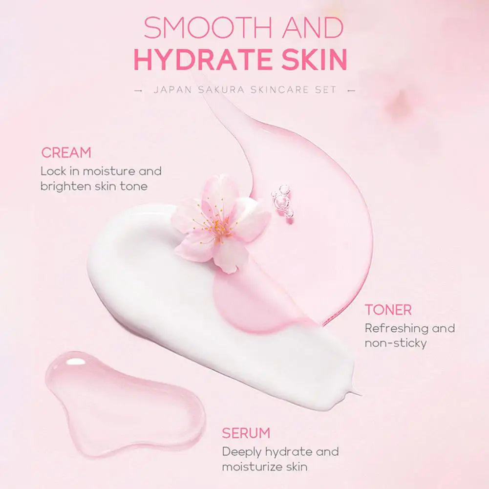 Sakura Skin Care Set with Cleanser, Serum, Eye Cream, Facial Cream - Travel Kit