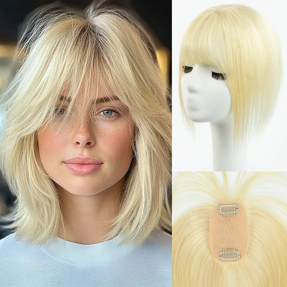 Human Hair Toppers for Women, 5x9cm Clip-in Hairpieces for Volume
