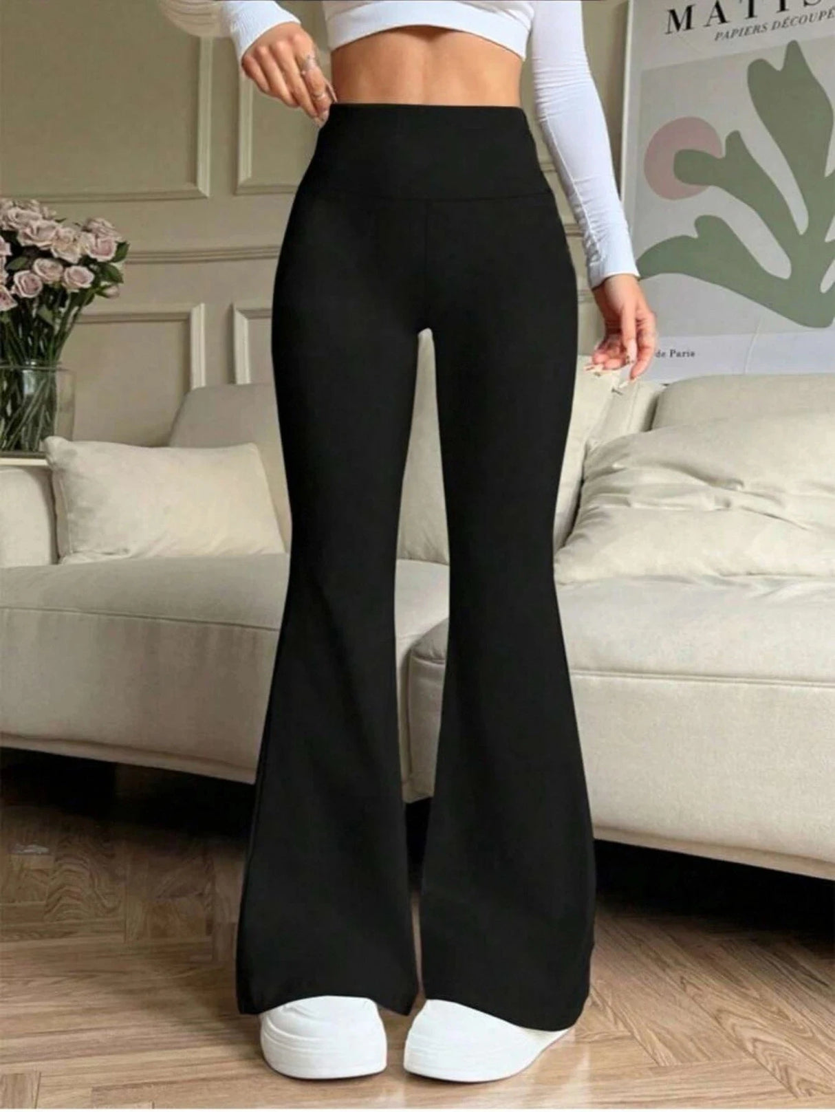 Women's Black High Waisted Flared Pants Stretchy Slimming Trousers 2026