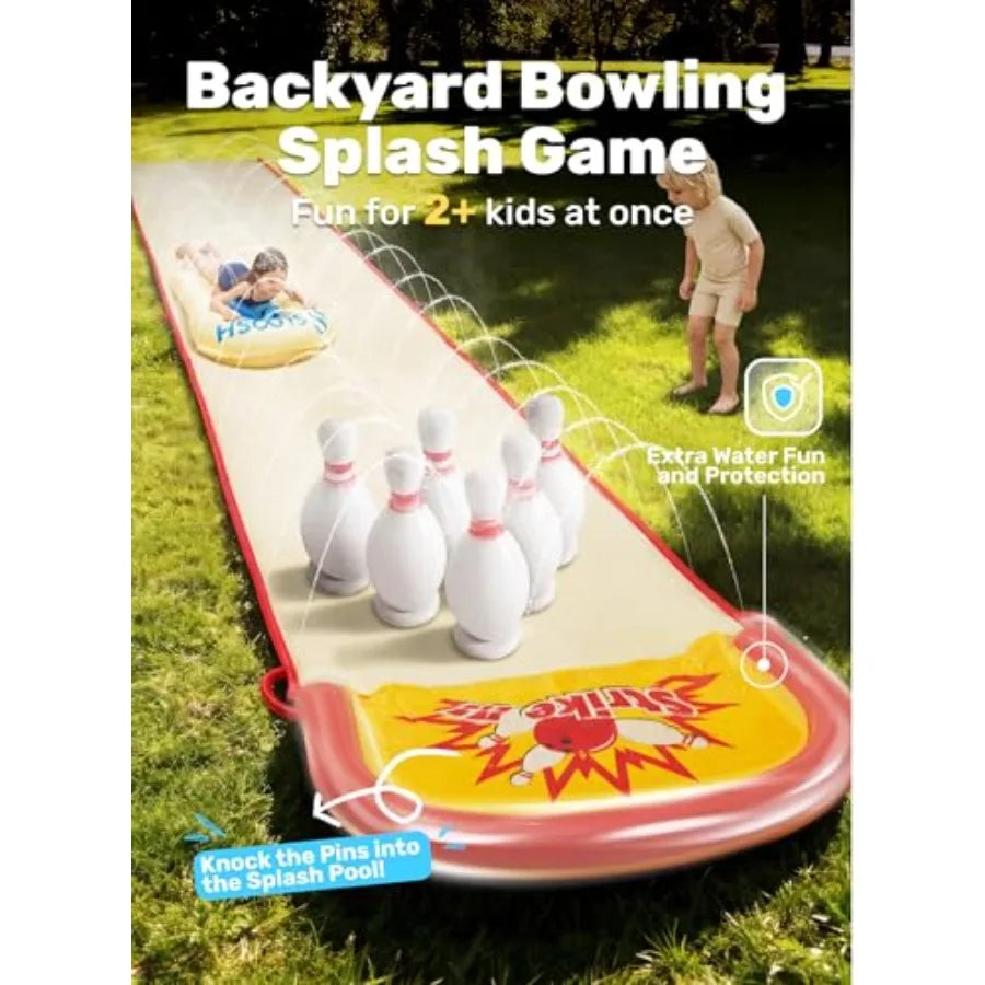20FT Lawn Water Slide Bowling Game Set for Kids, PVC Material, Blue & Yellow