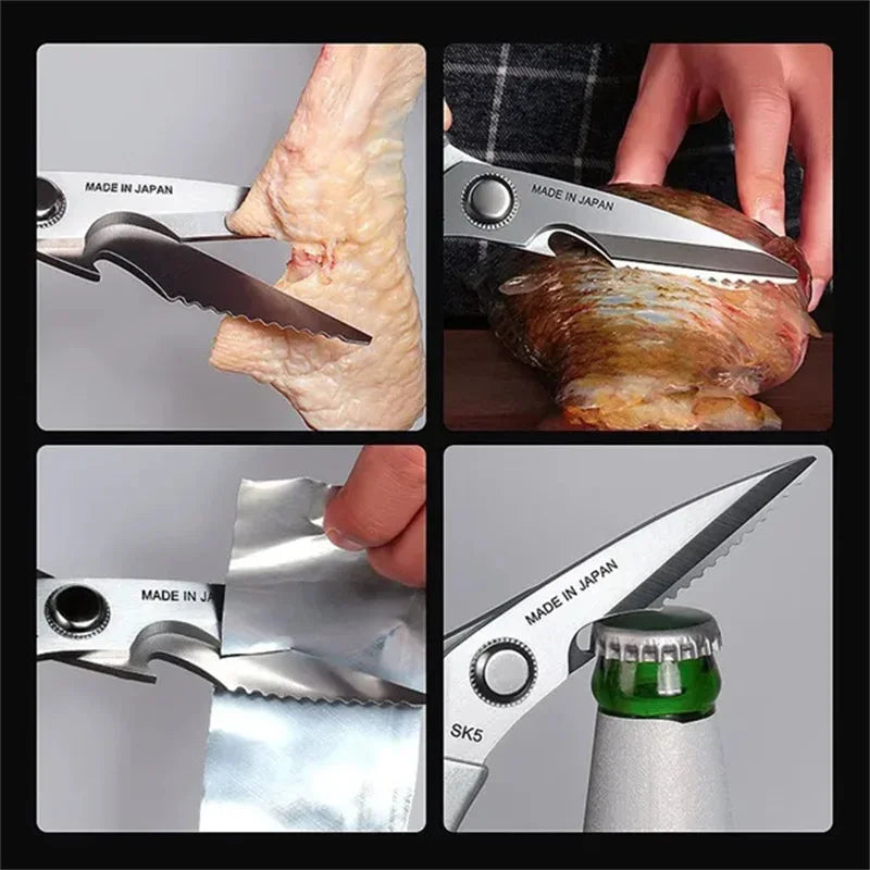 Multifunctional Stainless Steel Kitchen Scissors for Meat & Fish Cutting