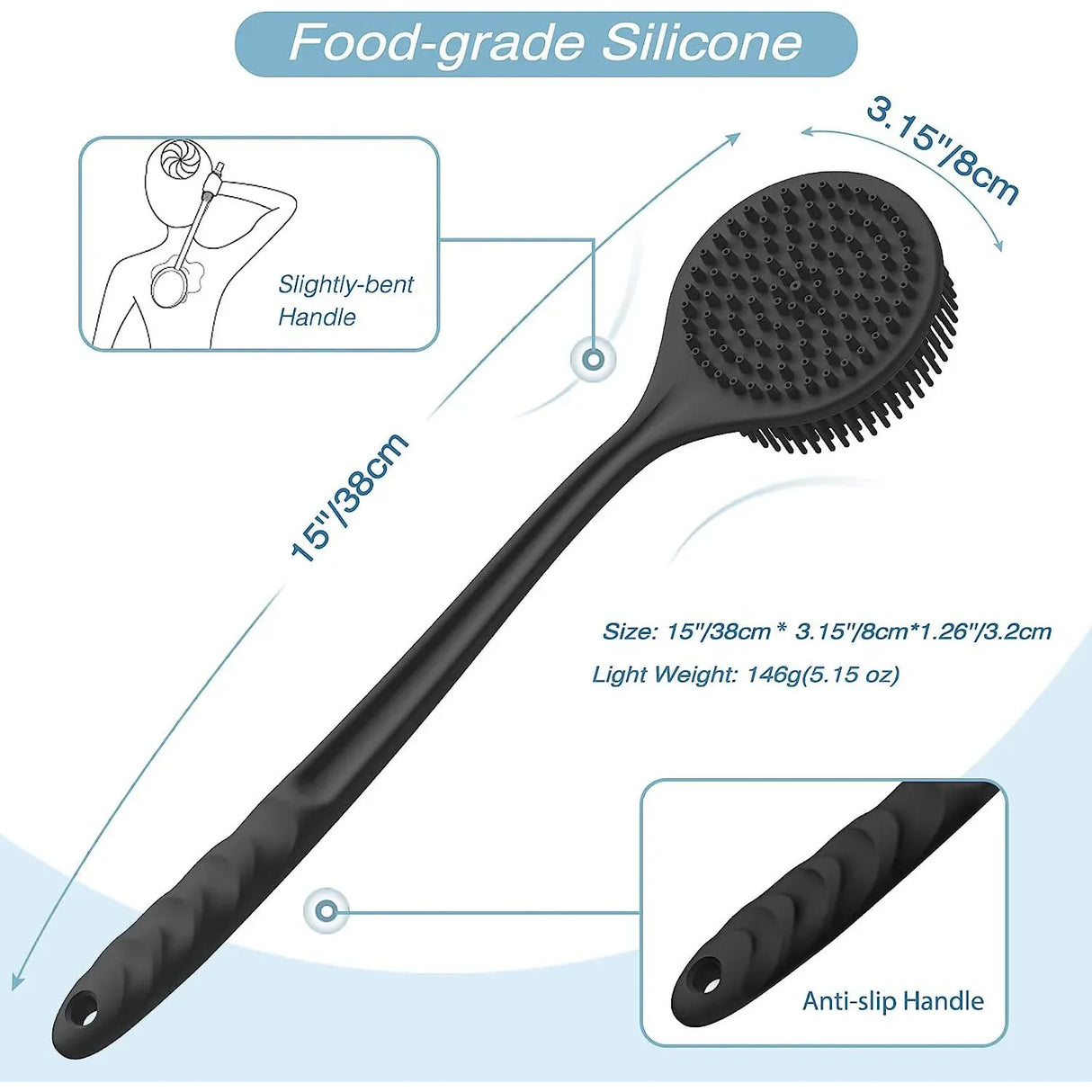 Soft Bath Brush Exfoliating Shower Sponge Long Handle Skin Massager