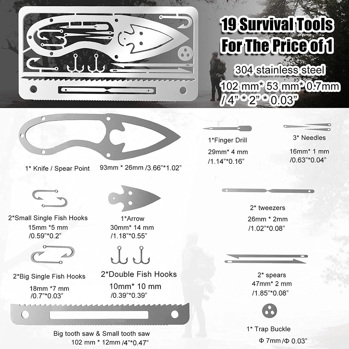 Outdoor Stainless Steel Survival Tool Card for Fishing & Camping