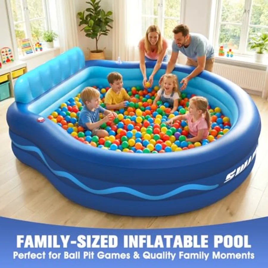 Inflatable Pool with Seats & Headrest, Oversized 90x90x20, Durable PVC