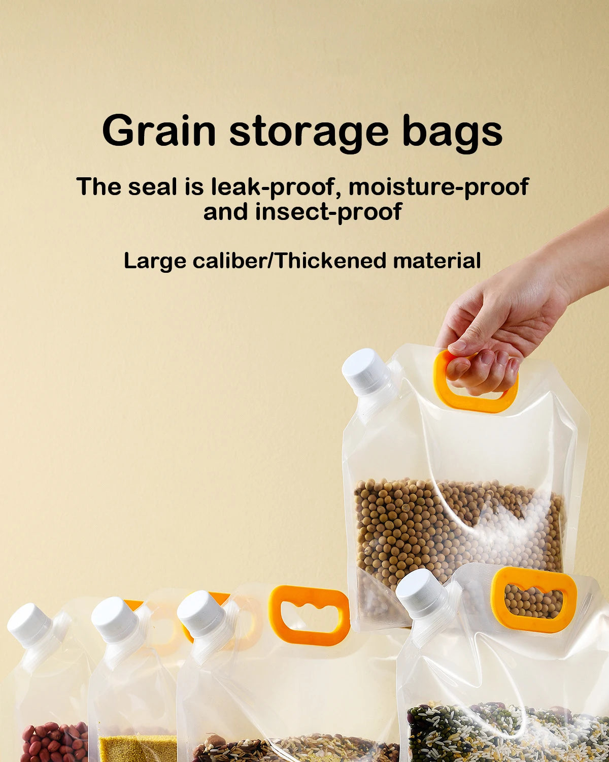 Grain Storage Bags 5PCS Portable Insect & Moisture Proof Recyclable