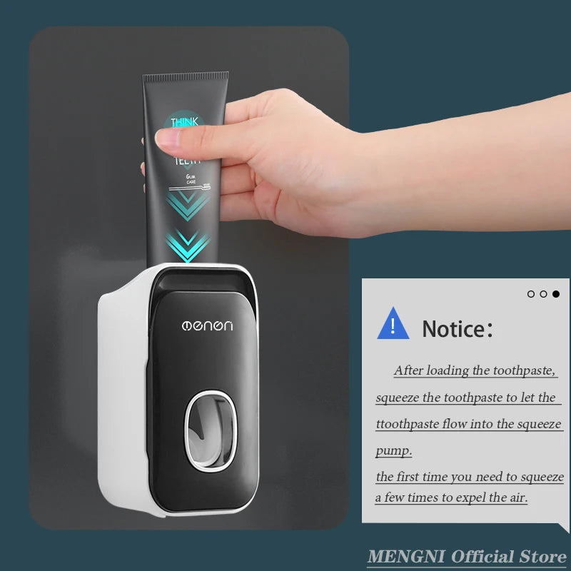 Automatic Toothpaste Dispenser Wall-Mounted Squeezer Toothbrush Holder Rack