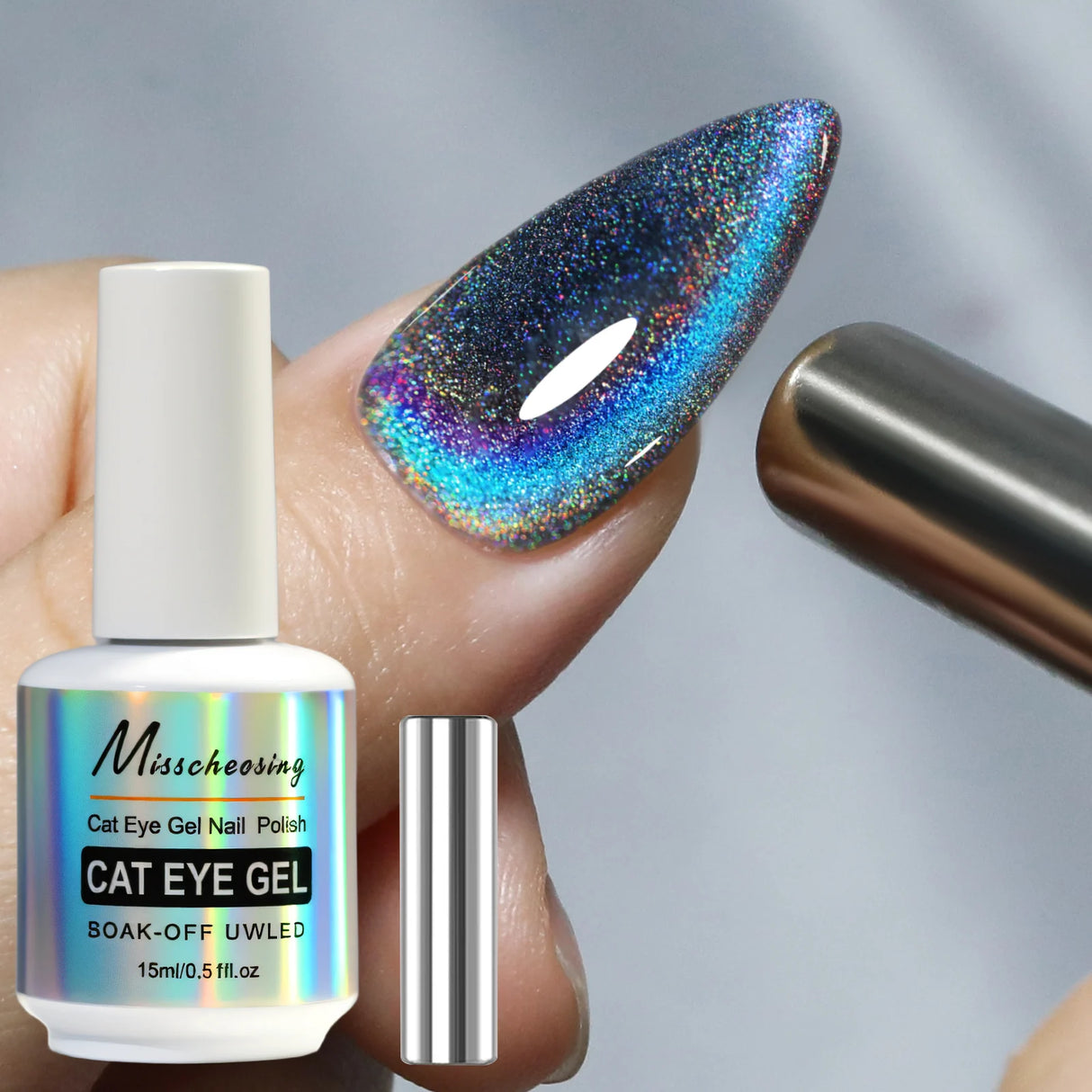 Holographic Glitter Cat Eye Gel Nail Polish 15ml - UV/LED Curable