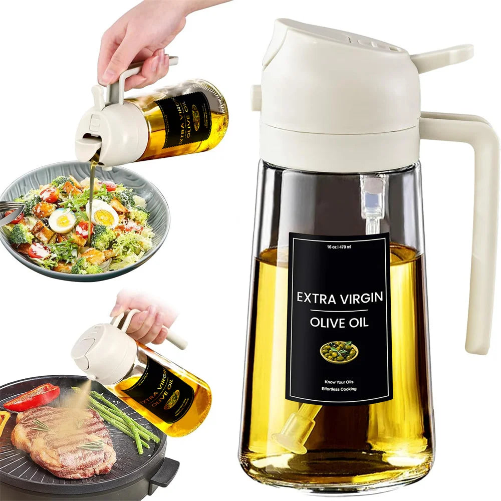 Oil Sprayer 2-in-1 Olive Oil Dispenser 16oz Glass Kitchen Mister