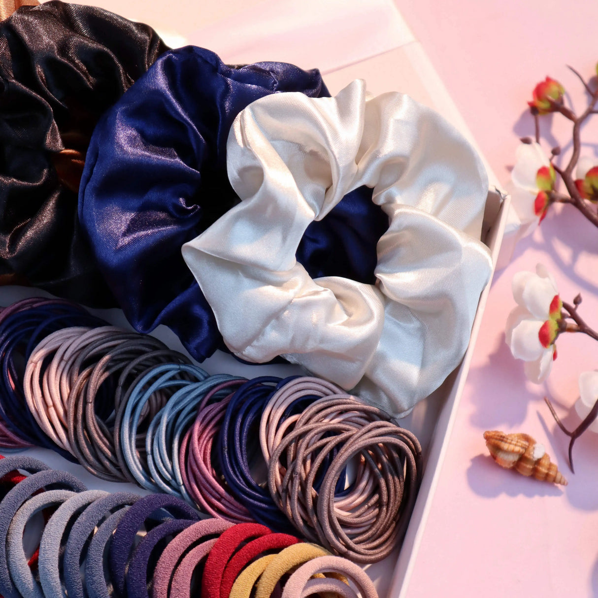 1085PCS Dark Hair Accessories Set - Seamless Ponytail Holders & Scrunchies