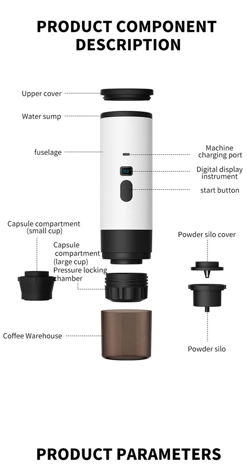Portable 3-in-1 Wireless Espresso Coffee Maker for Car Home Camping