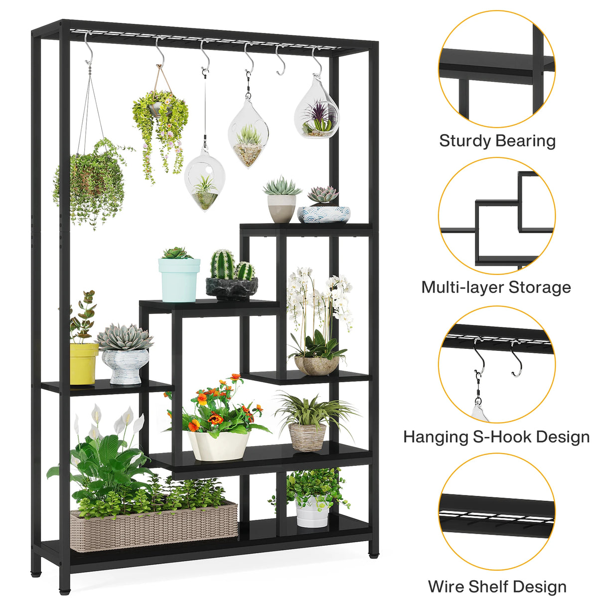 Tribesigns 5-Tier Tall Indoor Plant Stand with 10 Hanging Hooks, 70.9 Inches