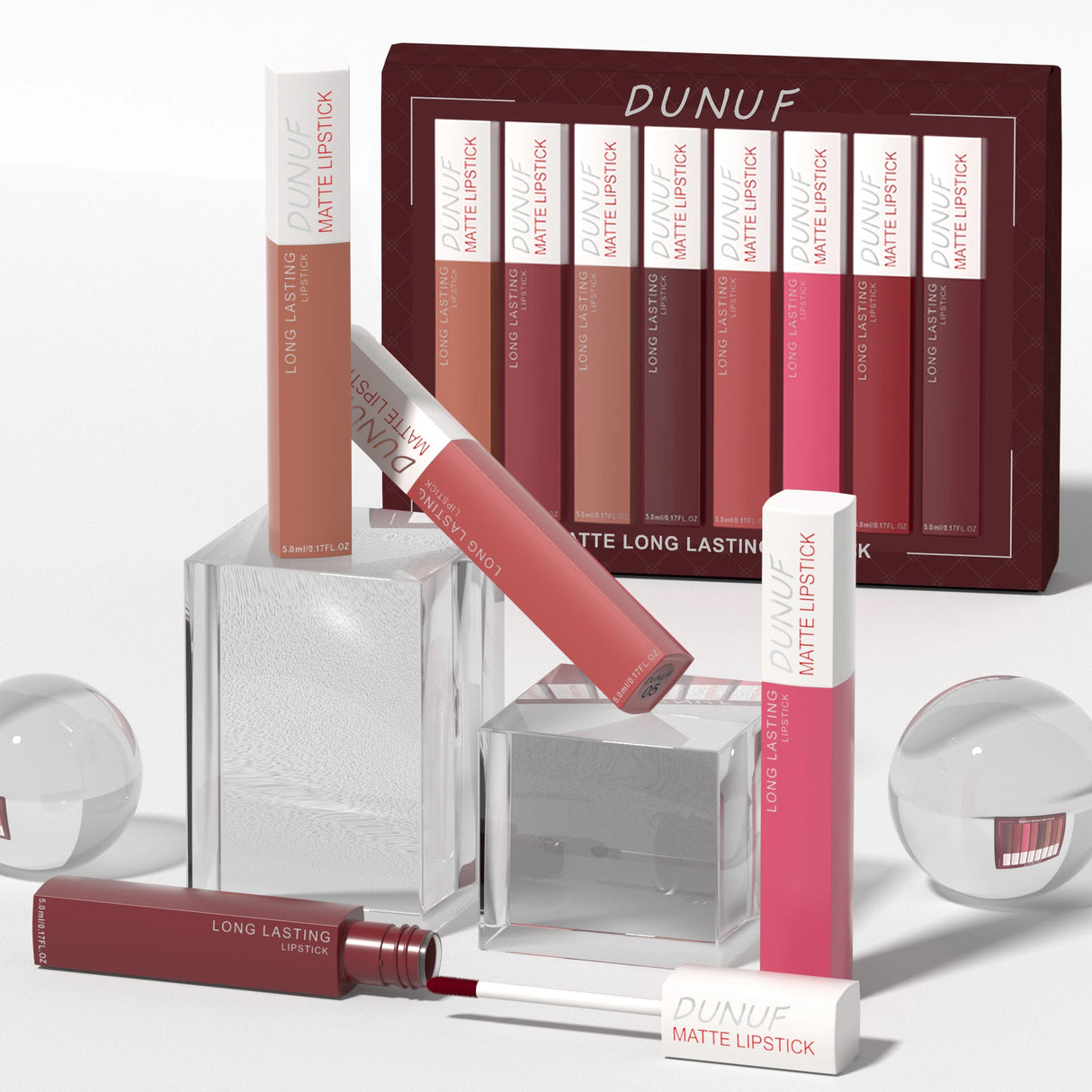 8pc Lip Gloss Set Matte Waterproof Highly Pigmented Nude Red Makeup