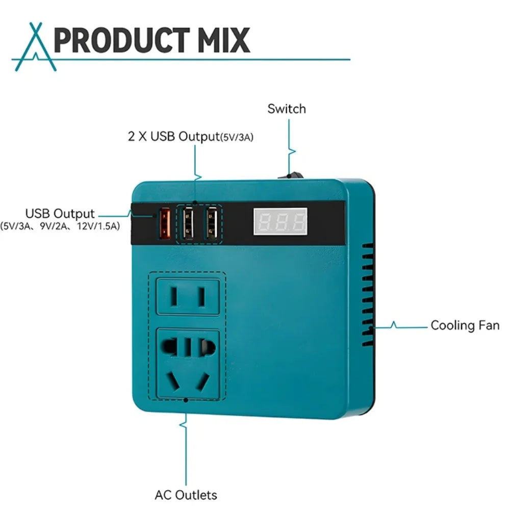 120W Lithium Battery Inverter DC 18-21V to AC 220V for Makita Tools