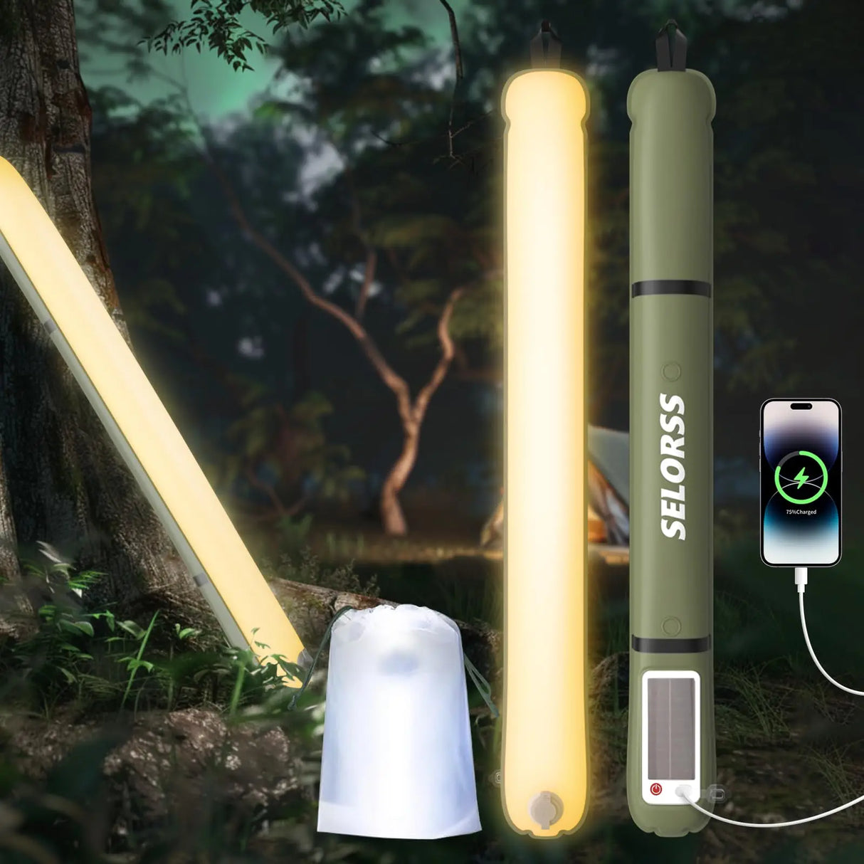 Portable Solar Camping Lantern with USB-Type C, 2000mAh