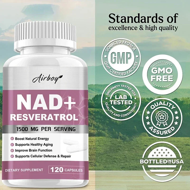 NAD+ Resveratrol Supplements - 120 Capsules for Energy & Immune Support