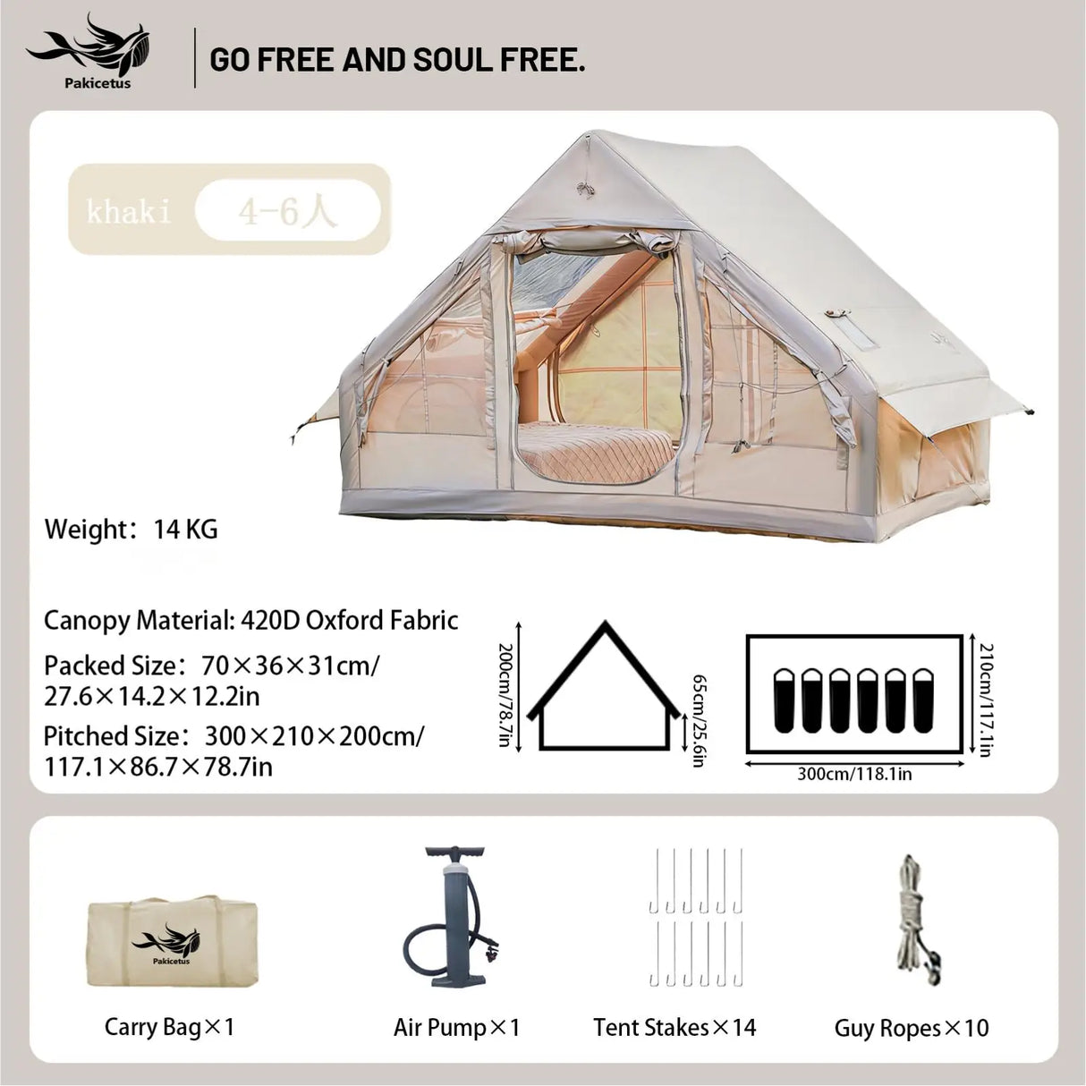 Inflatable Camping Tent for 4-8 Persons, Waterproof with Carry Bag