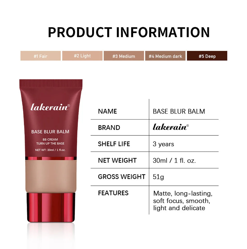 Matte BB Cream Foundation with Oil Control, 5 Colors Available, 30ml