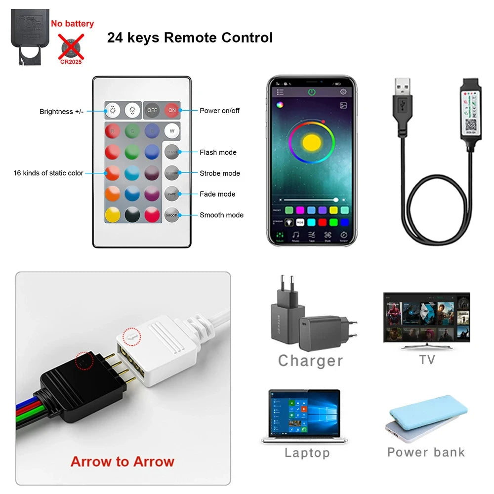 Bluetooth LED Strip Lights 5050 SMD Smart Remote Control Flexible Tape