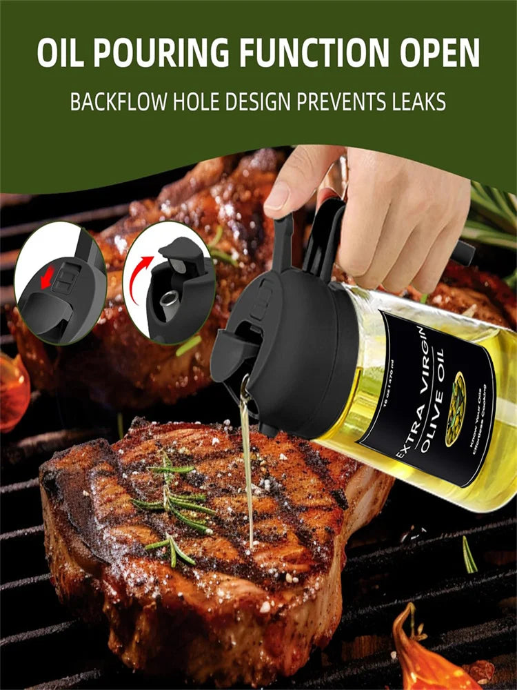 Oil Sprayer 2-in-1 Olive Oil Dispenser 16oz Glass Kitchen Mister