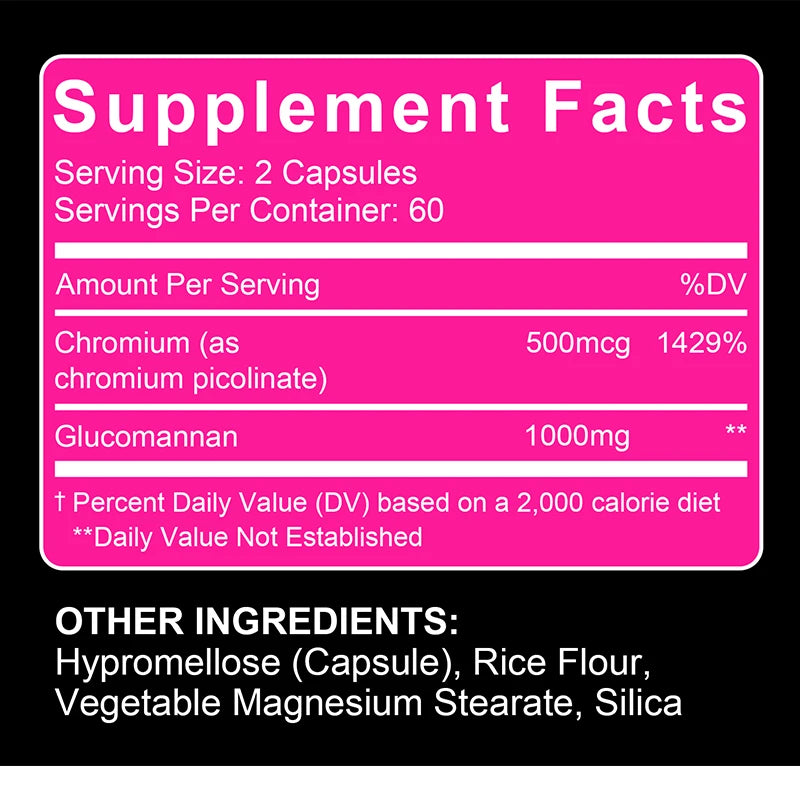Glucomannan and Chromium Picolinate Supplements, 60 Capsules, Daily Use