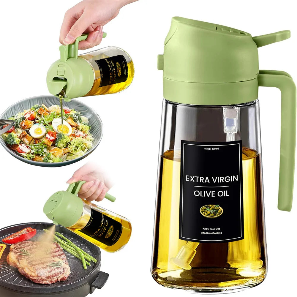 Oil Sprayer 2-in-1 Olive Oil Dispenser 16oz Glass Kitchen Mister