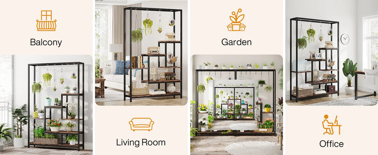 Tribesigns 5-Tier Tall Indoor Plant Stand with 10 Hanging Hooks, 70.9 Inches
