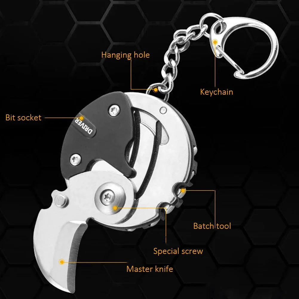 Multifunctional Keychain Screwdriver Hexagon Folding Coin Knife EDC Tool