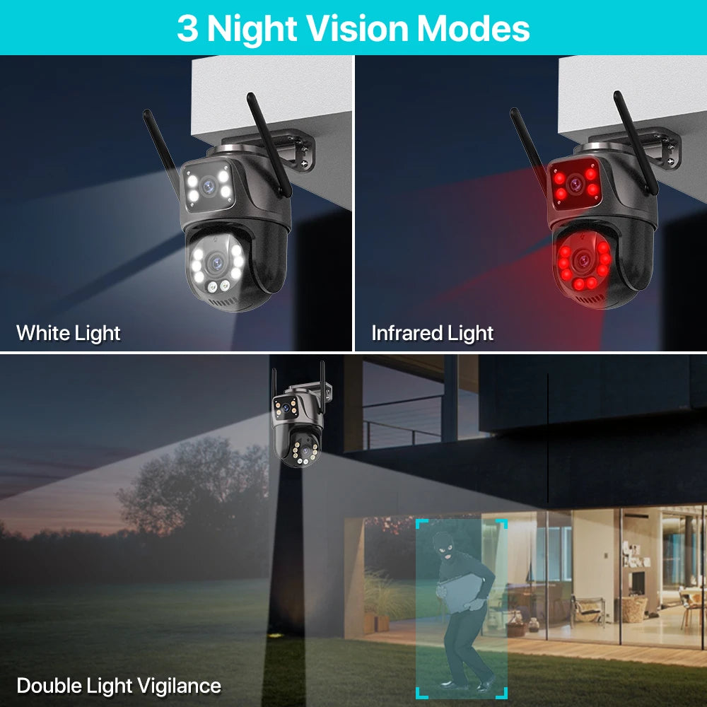 4K HD Wifi PTZ Camera 8MP Dual Lens Outdoor AI Auto Tracking Surveillance