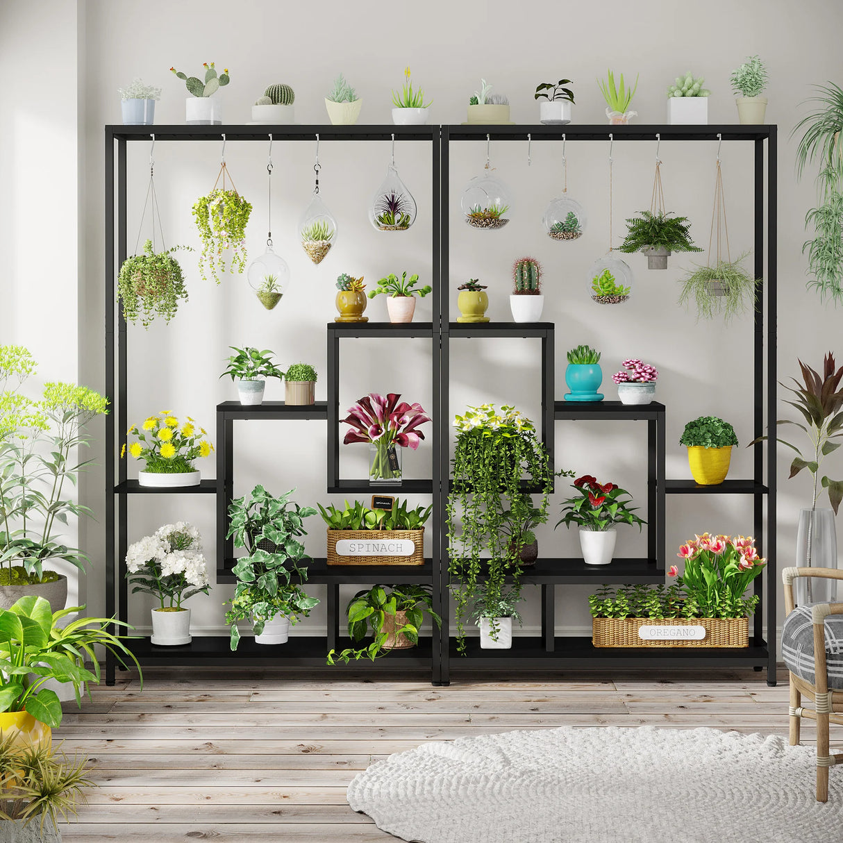 Tribesigns 5-Tier Tall Indoor Plant Stand with 10 Hanging Hooks, 70.9 Inches