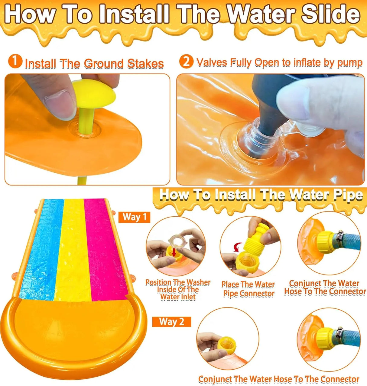 Extra Width Triple Slip Water Slide with 3-Way Sprinklers and 3 Bodyboards