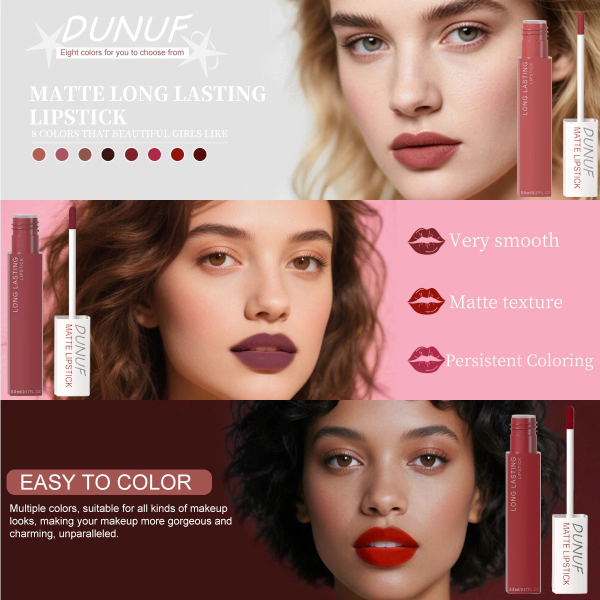 8pc Lip Gloss Set Matte Waterproof Highly Pigmented Nude Red Makeup