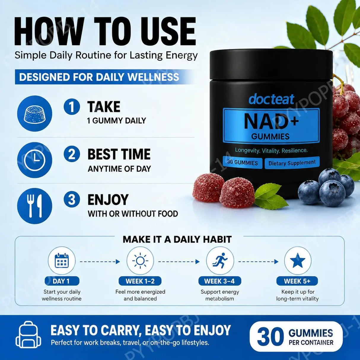 NAD+ Gummies with Nicotinamide Riboside, 30 Count, Sweet-Tart Chews