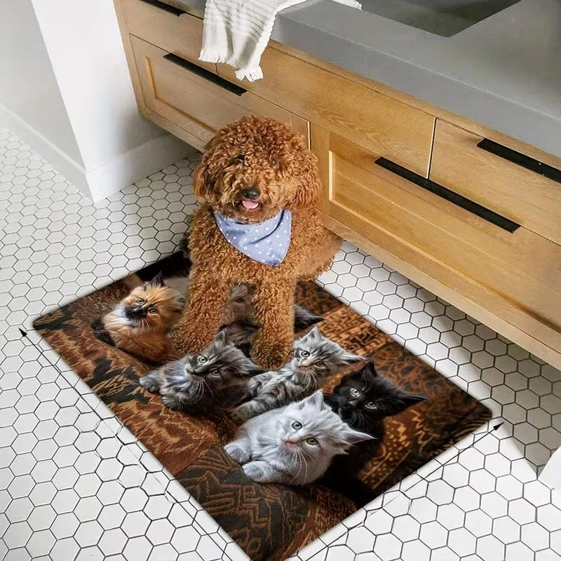 Creative Kitten Element Pattern Area Rug - Indoor Doormat for Home Decor