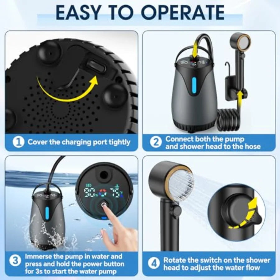 Portable Camping Shower with Rechargeable Battery and LED Display