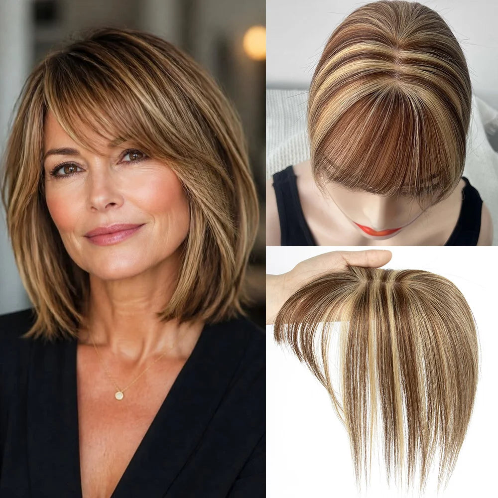 Human Hair Toppers for Women, 5x9cm Clip-in Hairpieces for Volume