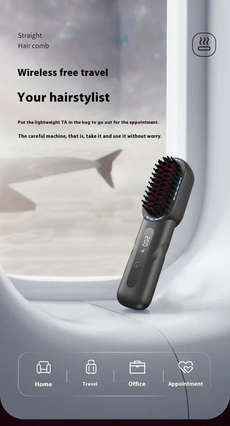 Wireless Hair Straightener Comb with Negative Ion Technology - Rechargeable