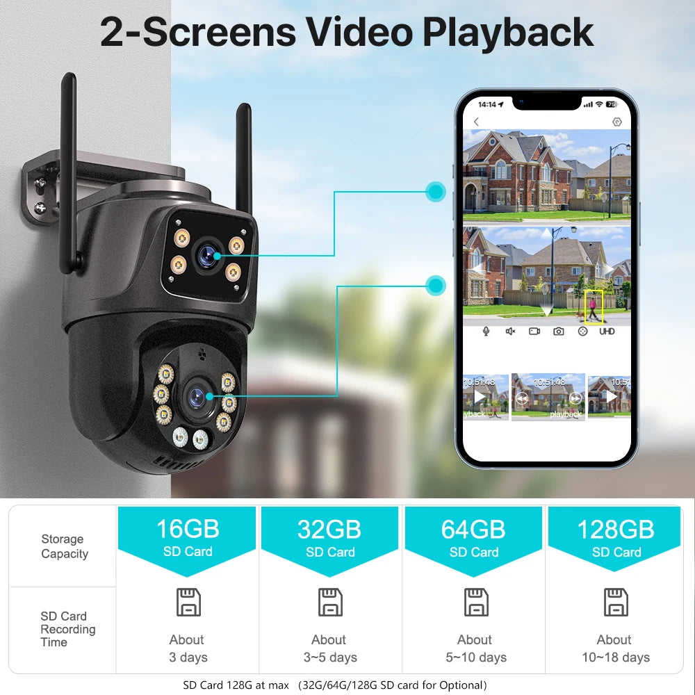 4K HD Wifi PTZ Camera 8MP Dual Lens Outdoor AI Auto Tracking Surveillance