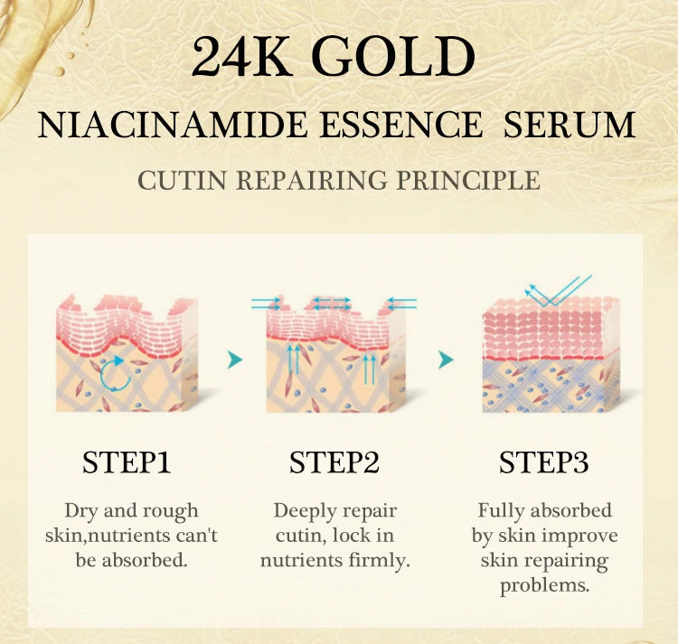 24K Gold Face Serum Niacinamide Hyaluronic Acid Anti-Wrinkle Skin Care